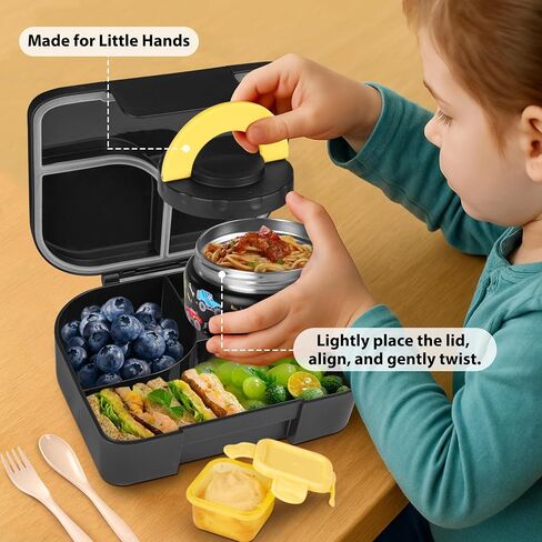 Tinypalsa Bento Box for Kids ، 3 مقصورات غداء للأطفال مع 10 أوقية تسرب برهان جرة Food Food ، مزلاج سهلة مفتوحة ، آمنة غسالة الصحون ، مثالية للمدرسة ، والرعاية النهارية ، والسفر مع مقبض محمول (أزرق) in Kuwait