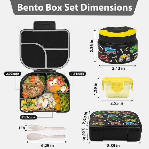 Tinypalsa Bento Box for Kids ، 3 مقصورات غداء للأطفال مع 10 أوقية تسرب برهان جرة Food Food ، مزلاج سهلة مفتوحة ، آمنة غسالة الصحون ، مثالية للمدرسة ، والرعاية النهارية ، والسفر مع مقبض محمول (أزرق) in Kuwait