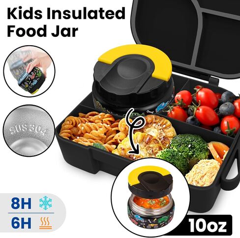 Tinypalsa Bento Box for Kids ، 3 مقصورات غداء للأطفال مع 10 أوقية تسرب برهان جرة Food Food ، مزلاج سهلة مفتوحة ، آمنة غسالة الصحون ، مثالية للمدرسة ، والرعاية النهارية ، والسفر مع مقبض محمول (أزرق) in Kuwait