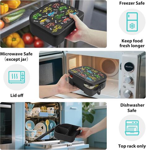 Tinypalsa Bento Box for Kids ، 3 مقصورات غداء للأطفال مع 10 أوقية تسرب برهان جرة Food Food ، مزلاج سهلة مفتوحة ، آمنة غسالة الصحون ، مثالية للمدرسة ، والرعاية النهارية ، والسفر مع مقبض محمول (أزرق) in Kuwait
