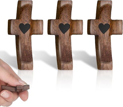 3Pcs Cross My Heart, cross fidget wood , Encouragement Gift Cross Fingertip Stress Relief Gifts Pocket Small Christmas Gift Handheld Easter Church gifts Wood Comfort Stress Relief for Clutching, Clinging and Praying Religious Gift in Saudi Arabia