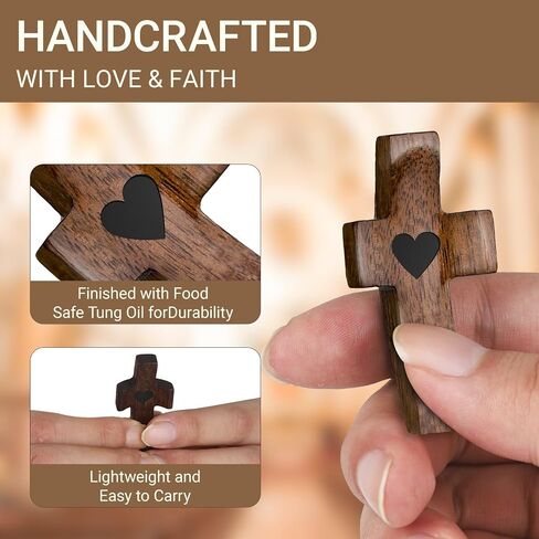 3Pcs Cross My Heart, cross fidget wood , Encouragement Gift Cross Fingertip Stress Relief Gifts Pocket Small Christmas Gift Handheld Easter Church gifts Wood Comfort Stress Relief for Clutching, Clinging and Praying Religious Gift in Saudi Arabia