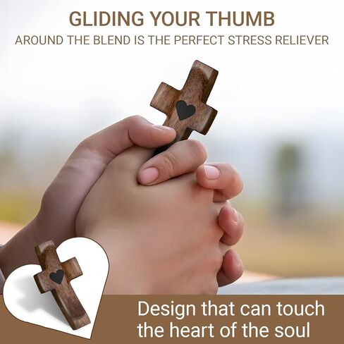 3Pcs Cross My Heart, cross fidget wood , Encouragement Gift Cross Fingertip Stress Relief Gifts Pocket Small Christmas Gift Handheld Easter Church gifts Wood Comfort Stress Relief for Clutching, Clinging and Praying Religious Gift in Saudi Arabia