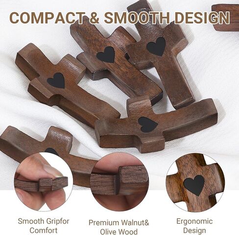 3Pcs Cross My Heart, cross fidget wood , Encouragement Gift Cross Fingertip Stress Relief Gifts Pocket Small Christmas Gift Handheld Easter Church gifts Wood Comfort Stress Relief for Clutching, Clinging and Praying Religious Gift in Saudi Arabia