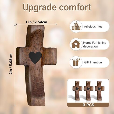 3Pcs Cross My Heart, cross fidget wood , Encouragement Gift Cross Fingertip Stress Relief Gifts Pocket Small Christmas Gift Handheld Easter Church gifts Wood Comfort Stress Relief for Clutching, Clinging and Praying Religious Gift in Saudi Arabia