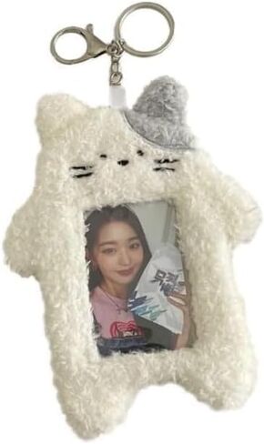 White Plush Rabbit Photocard Holder with Keychain, Cute Cartoon Plush Photocard Holder- ID Card Cover Protective Card Rabbit Identification Badges Supplies, Car Keychain, Business Card Holders in Saudi Arabia