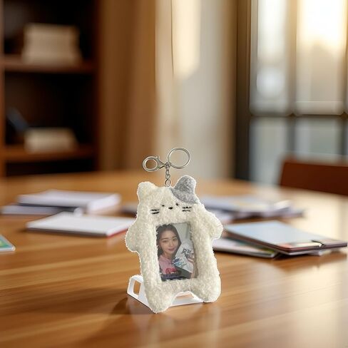 White Plush Rabbit Photocard Holder with Keychain, Cute Cartoon Plush Photocard Holder- ID Card Cover Protective Card Rabbit Identification Badges Supplies, Car Keychain, Business Card Holders in Saudi Arabia