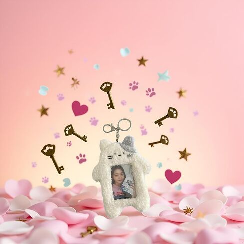 White Plush Rabbit Photocard Holder with Keychain, Cute Cartoon Plush Photocard Holder- ID Card Cover Protective Card Rabbit Identification Badges Supplies, Car Keychain, Business Card Holders in Saudi Arabia