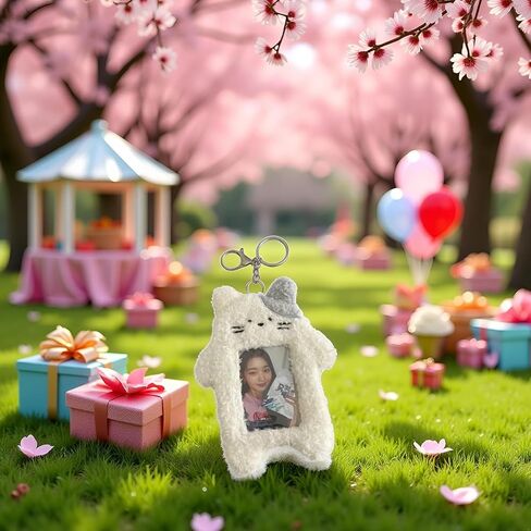 White Plush Rabbit Photocard Holder with Keychain, Cute Cartoon Plush Photocard Holder- ID Card Cover Protective Card Rabbit Identification Badges Supplies, Car Keychain, Business Card Holders in Saudi Arabia