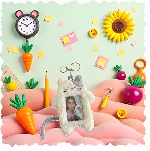 White Plush Rabbit Photocard Holder with Keychain, Cute Cartoon Plush Photocard Holder- ID Card Cover Protective Card Rabbit Identification Badges Supplies, Car Keychain, Business Card Holders in Saudi Arabia