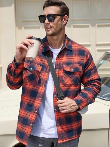 TACVASEN Men's Flannel Shirt Jacket Quilted Lined Long Sleeve Button Down Shirts Jacket in Saudi Arabia
