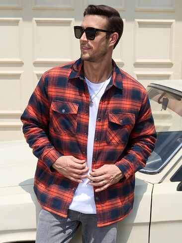 TACVASEN Men's Flannel Shirt Jacket Quilted Lined Long Sleeve Button Down Shirts Jacket in Saudi Arabia