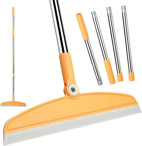 Silicone Air Broom,Multifunction Magic Broom with Long Handle，Adjustable Rubber Squeeze Broom Sweeping Water,Pet Hair Remover for Carpet,Kitchen,Concrete Floor,Bathroom Tile(Grey Orange) in Saudi Arabia