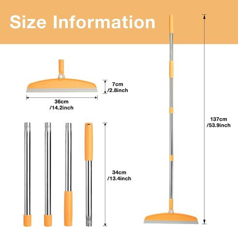 Silicone Air Broom,Multifunction Magic Broom with Long Handle，Adjustable Rubber Squeeze Broom Sweeping Water,Pet Hair Remover for Carpet,Kitchen,Concrete Floor,Bathroom Tile(Grey Orange) in Saudi Arabia
