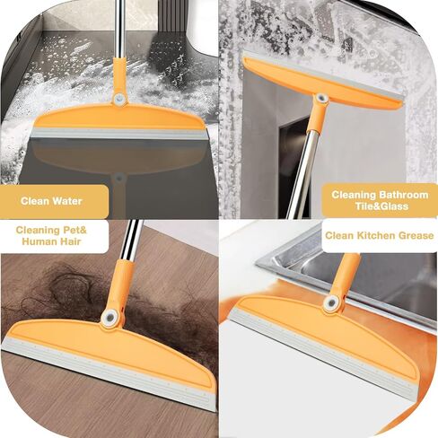 Silicone Air Broom,Multifunction Magic Broom with Long Handle，Adjustable Rubber Squeeze Broom Sweeping Water,Pet Hair Remover for Carpet,Kitchen,Concrete Floor,Bathroom Tile(Grey Orange) in Saudi Arabia
