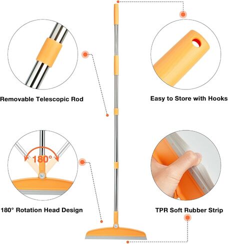 Silicone Air Broom,Multifunction Magic Broom with Long Handle，Adjustable Rubber Squeeze Broom Sweeping Water,Pet Hair Remover for Carpet,Kitchen,Concrete Floor,Bathroom Tile(Grey Orange) in Saudi Arabia