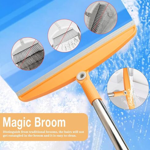 Silicone Air Broom,Multifunction Magic Broom with Long Handle，Adjustable Rubber Squeeze Broom Sweeping Water,Pet Hair Remover for Carpet,Kitchen,Concrete Floor,Bathroom Tile(Grey Orange) in Saudi Arabia