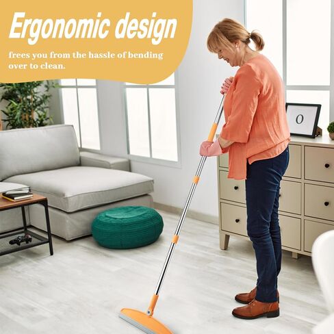 Silicone Air Broom,Multifunction Magic Broom with Long Handle，Adjustable Rubber Squeeze Broom Sweeping Water,Pet Hair Remover for Carpet,Kitchen,Concrete Floor,Bathroom Tile(Grey Orange) in Saudi Arabia