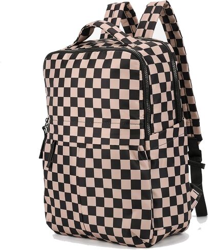 Checkered Backpack for Women Nylon Fashion Backpack for Women with Multi Compartment Purses for Travel and Work in Kuwait