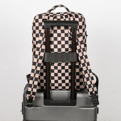 Checkered Backpack for Women Nylon Fashion Backpack for Women with Multi Compartment Purses for Travel and Work in Kuwait