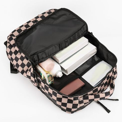 Checkered Backpack for Women Nylon Fashion Backpack for Women with Multi Compartment Purses for Travel and Work in Kuwait