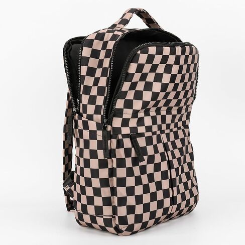 Checkered Backpack for Women Nylon Fashion Backpack for Women with Multi Compartment Purses for Travel and Work in Kuwait