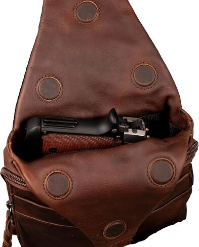 Dakota Unisex Leather Concealed Carry Sling Bag - Medium Frame Handgun - Concealment pockets with Magnetic Closure and Universal Holster Backpack (Dark Brown) - 7" L x 15" H x 2" D in Saudi Arabia