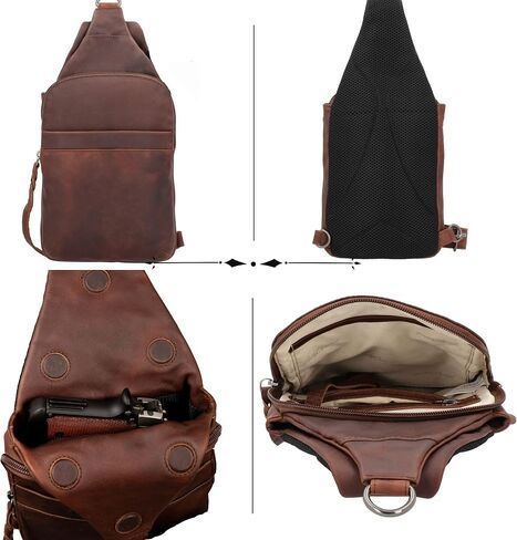 Dakota Unisex Leather Concealed Carry Sling Bag - Medium Frame Handgun - Concealment pockets with Magnetic Closure and Universal Holster Backpack (Dark Brown) - 7" L x 15" H x 2" D in Saudi Arabia