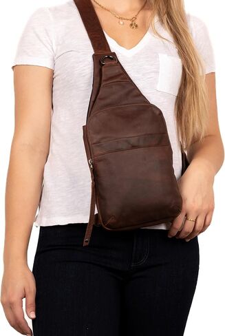 Dakota Unisex Leather Concealed Carry Sling Bag - Medium Frame Handgun - Concealment pockets with Magnetic Closure and Universal Holster Backpack (Dark Brown) - 7" L x 15" H x 2" D in Saudi Arabia