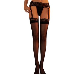 Women's Sheer Thigh High Stockings with Garter Belt Lace Top Stay Up Back Seam in Saudi Arabia