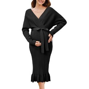 OUGES 2025 Maternity Sweater Dress for Photoshoot Baby Shower Wedding Guest Outfits Fishtail Dress Ribbed Knit Clothes in Saudi Arabia