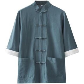 Cotton Linen Tang Suit Men's Short Sleeve Tai Chi Shirt Kung Arts Top in Kuwait