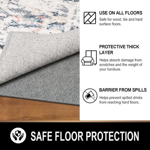 Dual Surface - 5' x 7' - 1/8" Thick - Felt + Rubber Gripper - Non-Slip Rug Pad - Adds Low-Profile Comfort and Protection, Great for High Traffic Areas -Safe for All Floors in Saudi Arabia