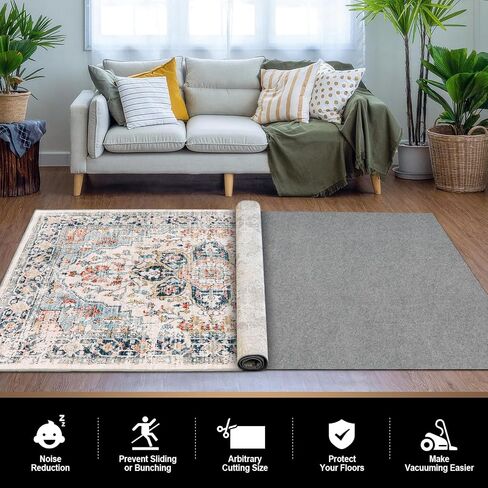 Dual Surface - 5' x 7' - 1/8" Thick - Felt + Rubber Gripper - Non-Slip Rug Pad - Adds Low-Profile Comfort and Protection, Great for High Traffic Areas -Safe for All Floors in Saudi Arabia