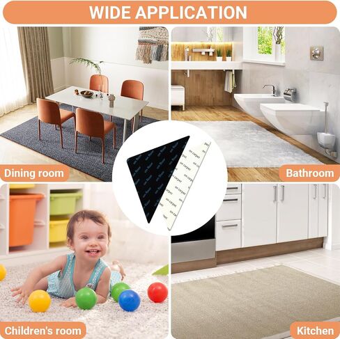 Rug Tape, Non Slip Rug Pads Grippers for Hardwood and Tile Floors, Washable Non-Slip Adhesive, Ultra-Thin Discreet Design, Reusable for Indoor, Outdoor Use - Black (8 Pack) in Saudi Arabia