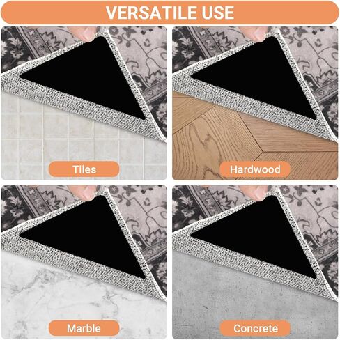 Rug Tape, Non Slip Rug Pads Grippers for Hardwood and Tile Floors, Washable Non-Slip Adhesive, Ultra-Thin Discreet Design, Reusable for Indoor, Outdoor Use - Black (8 Pack) in Saudi Arabia