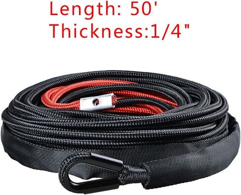 50ft 1/4 inch Strong Black Synthetic Winch Rope Line 7000lbs Rock Guard 40" Red Heat Guard and Rubber Winch Rope Stopper Kit for ATV UTV SUV Car Truck in Saudi Arabia