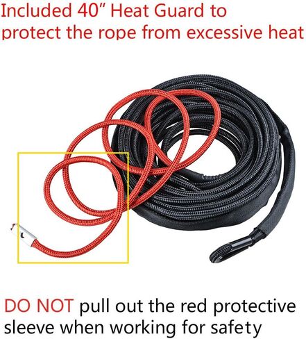 50ft 1/4 inch Strong Black Synthetic Winch Rope Line 7000lbs Rock Guard 40" Red Heat Guard and Rubber Winch Rope Stopper Kit for ATV UTV SUV Car Truck in Saudi Arabia