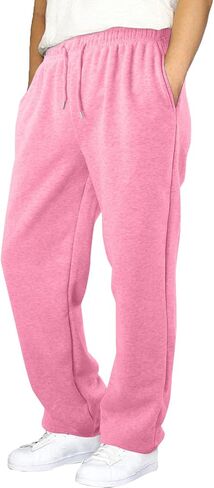 Boy's Baggy Sweatpants Cozy Fleece Casual Pants Elastic Waist Straight Leg Open Bottom Sweatpant Athletic Pants Pockets in Saudi Arabia