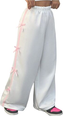 Floerns Girl's Y2k Bow Side Sweat Pants Elastic Waist Straight Leg Street Sweatpants in Saudi Arabia
