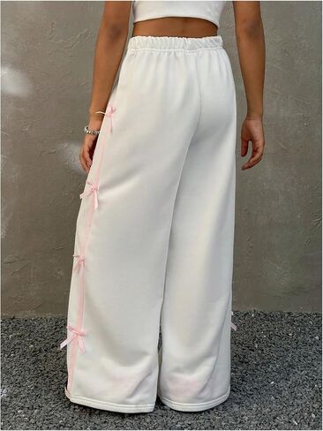 Floerns Girl's Y2k Bow Side Sweat Pants Elastic Waist Straight Leg Street Sweatpants in Saudi Arabia