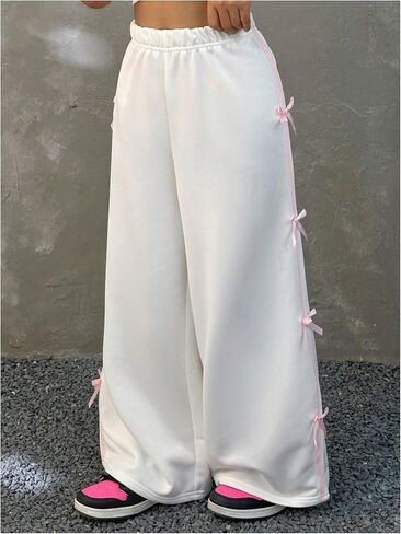 Floerns Girl's Y2k Bow Side Sweat Pants Elastic Waist Straight Leg Street Sweatpants in Saudi Arabia