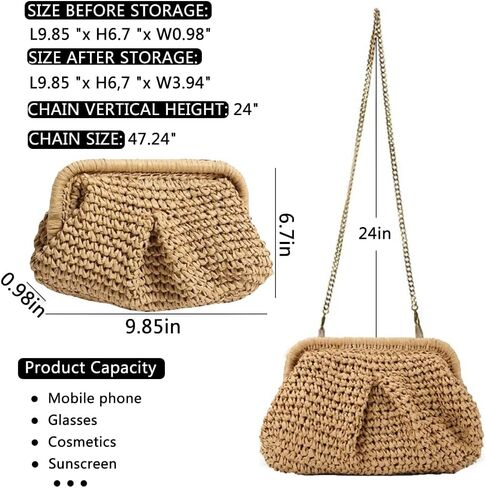 محافظ Geelyda Straw Clutch للنساء السحابة الزلابية حقيبة Crossbody Crossder Counter Counter Beach Beach Beach Bag in Kuwait