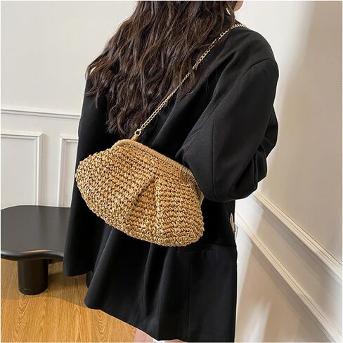 محافظ Geelyda Straw Clutch للنساء السحابة الزلابية حقيبة Crossbody Crossder Counter Counter Beach Beach Beach Bag in Kuwait