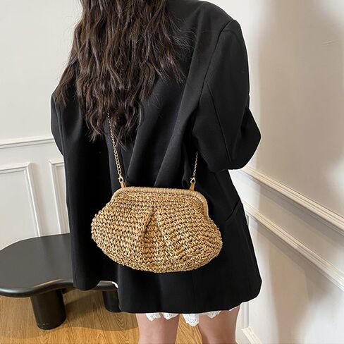 محافظ Geelyda Straw Clutch للنساء السحابة الزلابية حقيبة Crossbody Crossder Counter Counter Beach Beach Beach Bag in Kuwait