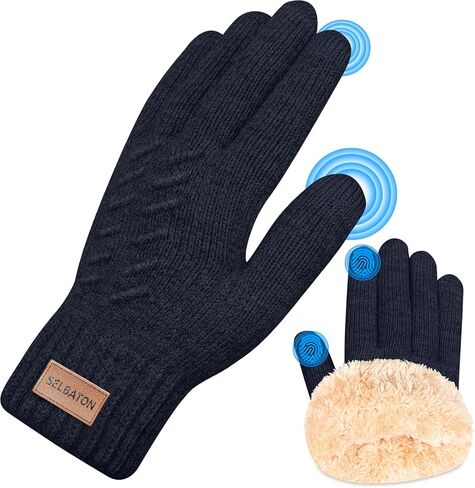 Winter Gloves for Women Men With Fleece Lining Knit Stretchy Touch Screen Thermal Warm Gloves for Cold Weather in Saudi Arabia
