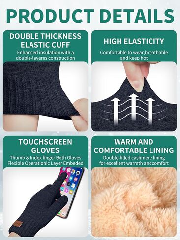 Winter Gloves for Women Men With Fleece Lining Knit Stretchy Touch Screen Thermal Warm Gloves for Cold Weather in Saudi Arabia