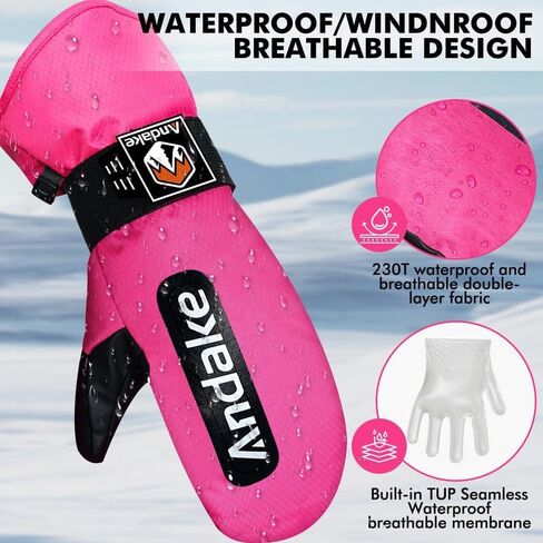 andake Winter Ski Mittens for Men Women - قفازات ثلجية مقاومة للماء ومعزولة ، قفازات الطقس البارد الدافئة للتزلج ، التزلج على الجليد in Kuwait