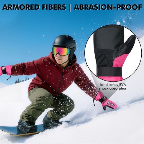 andake Winter Ski Mittens for Men Women - قفازات ثلجية مقاومة للماء ومعزولة ، قفازات الطقس البارد الدافئة للتزلج ، التزلج على الجليد in Kuwait