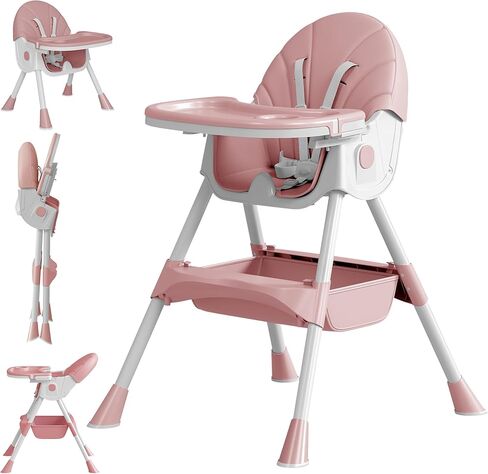 كرسي مرتفع للأطفال، كراسي عالية 5 في 1 للرضع والأطفال الصغار، كرسي مرتفع قابل للطي للسفر مع مسند للقدمين، وسادة من البولي يوريثين قابلة للفصل، صينية مزدوجة قابلة للإزالة، ارتفاع قابل للتعديل واستلقاء، عجلات قفل in Kuwait